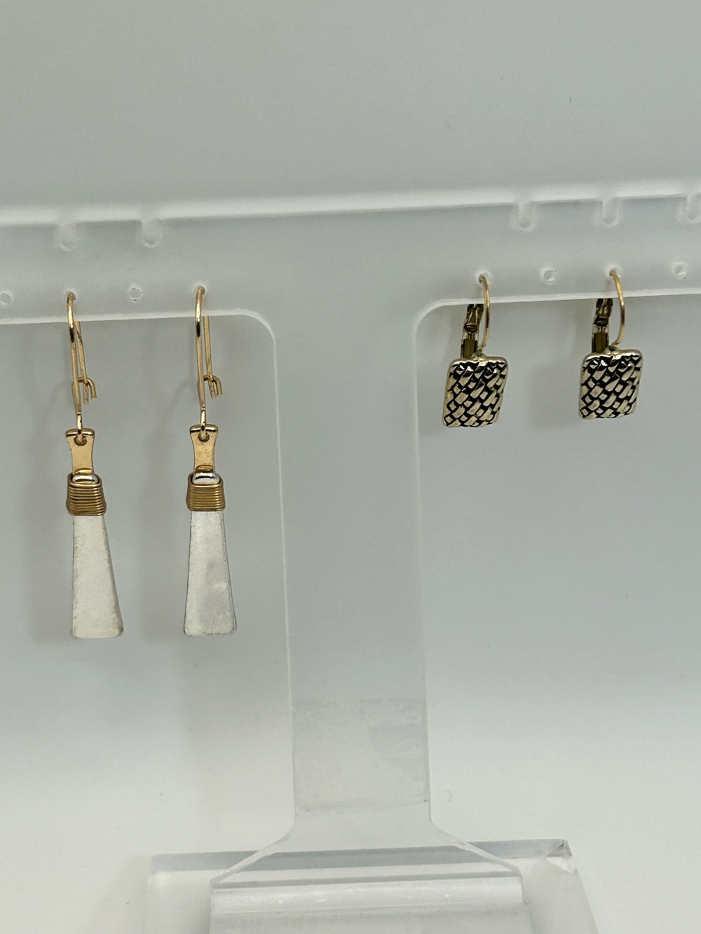 2 Pair Vintage Two-tone Drop Earrings 90's Basketweave Gold Silver Tone